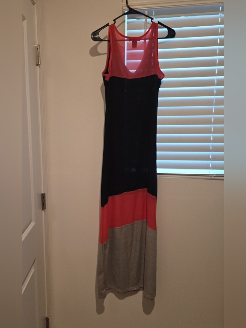 Colorblock Maxi Dress in Black, Coral & Gray